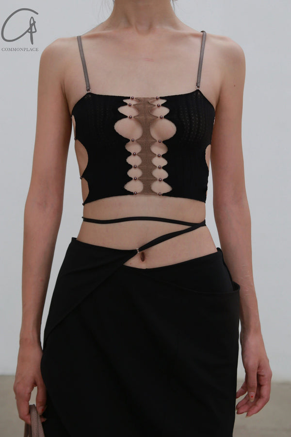 Rui Zhou 24 Autumn and Winter High Elastic Beaded Slit Suspender RUI-RAW24SF01C-ZLH Brown Chestnut/Black RAW24SF01